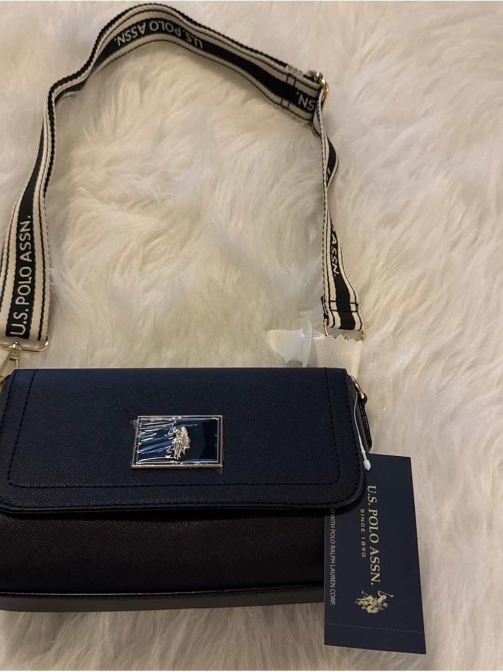 U.S. Polo Assn. Navy Crossbody Bag with Black-and-White Logo Strap #BRAND NEW